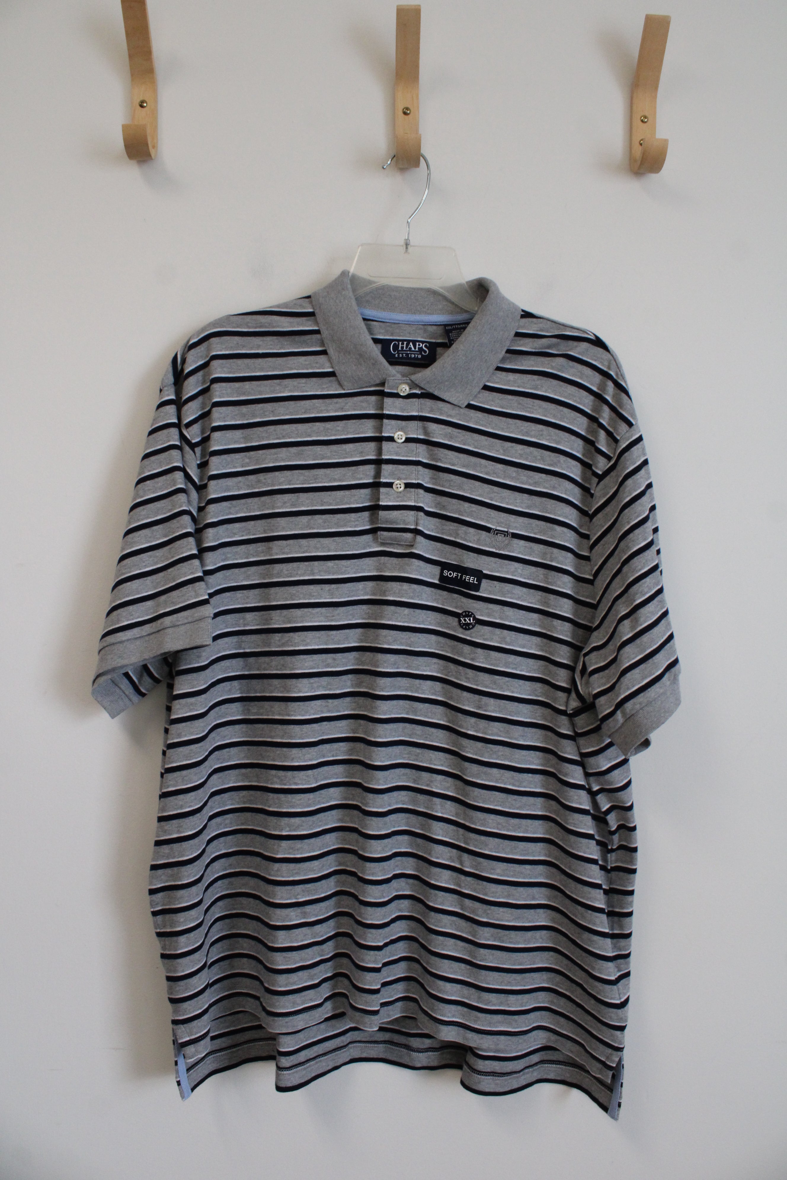 NEW Chaps Gray Navy & White Striped Polo Shirt | XXL