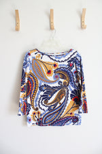 Talbots Blue & Gold Paisley Patterned Top | S