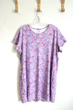 Lands' End Short Sleeve Midcalf Lavender Floral Nightgown Dress | 1X