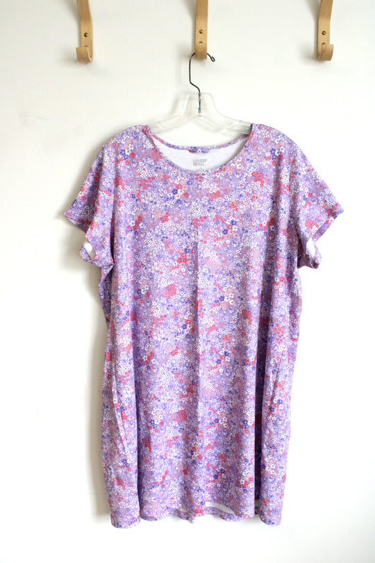Lands' End Short Sleeve Midcalf Lavender Floral Nightgown Dress | 1X