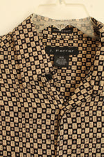 J. Ferrar Tan and Black Printed SS Button-down Shirt | M