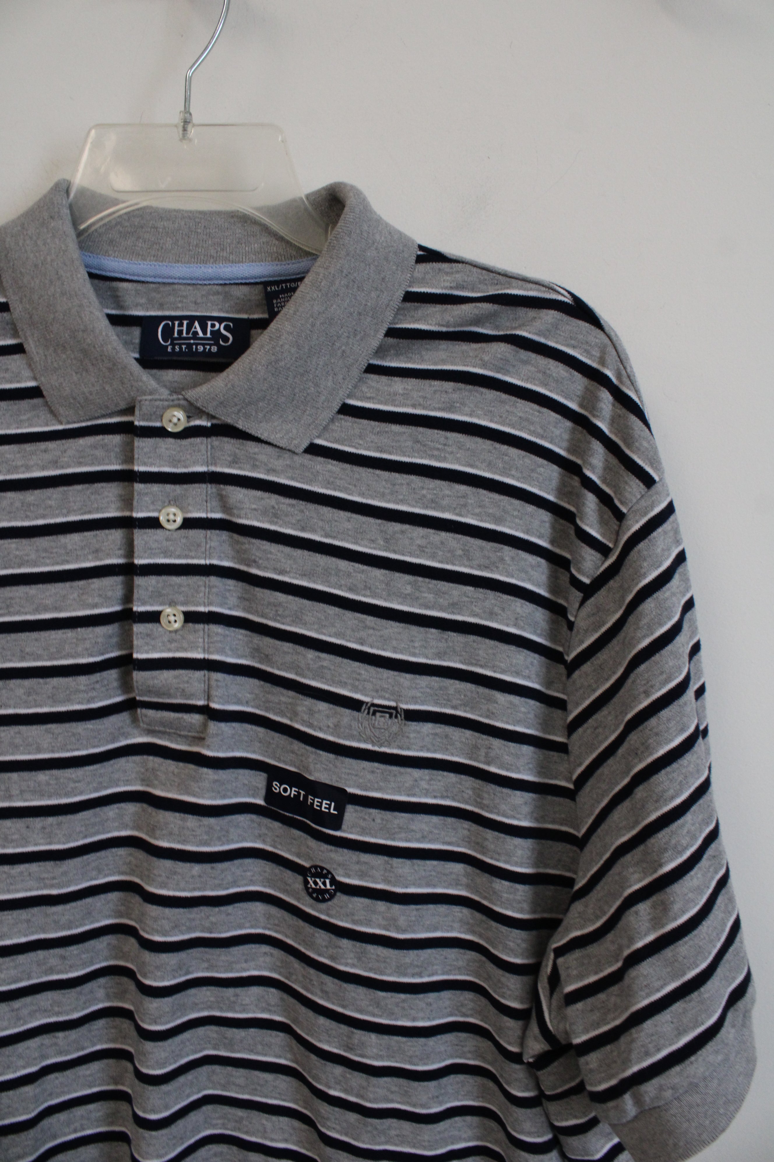 NEW Chaps Gray Navy & White Striped Polo Shirt | XXL