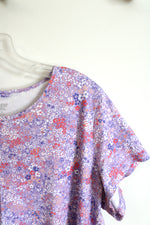 Lands' End Short Sleeve Midcalf Lavender Floral Nightgown Dress | 1X