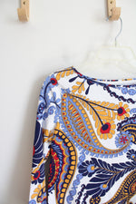 Talbots Blue & Gold Paisley Patterned Top | S