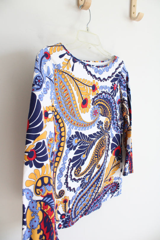 Talbots Blue & Gold Paisley Patterned Top | S