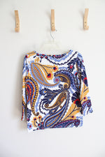 Talbots Blue & Gold Paisley Patterned Top | S