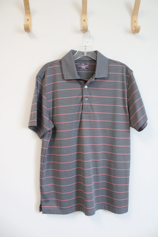 Grand Slam X Slim Fit Gray & Orange Striped Polo Shirt | L
