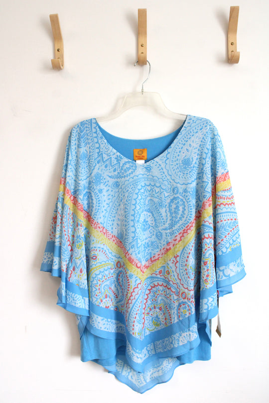 NEW Ruby Rd. Light Blue Multi-Color Paisley Print Blouse with Sheer Layer and Cami  | 1X