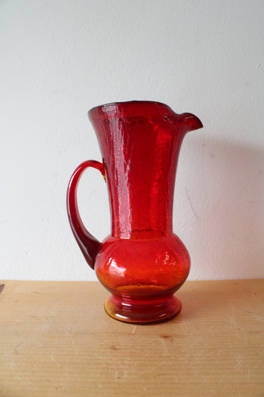 Vintage Red Amberina Crackle Glass Pitcher