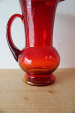 Vintage Red Amberina Crackle Glass Pitcher