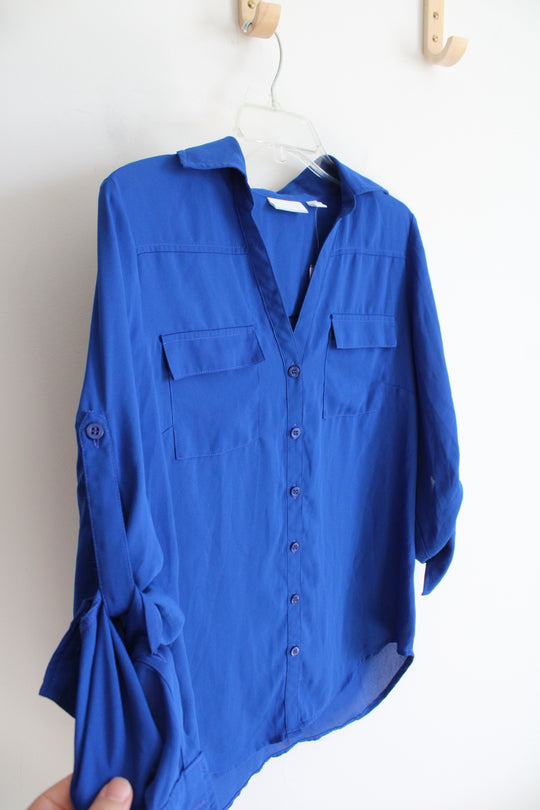 NEW New York & Company Cobalt Blue Button Down Top | S