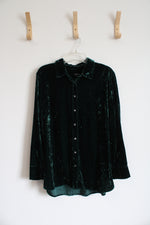 Talbots Emerald Green Crushed Velvet Button Down Top | XL