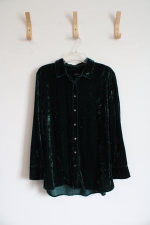 Talbots Emerald Green Crushed Velvet Button Down Top | XL