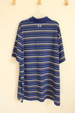 Under Armour Blue Gray and Green Striped SS Athletic Polo Shirt | XXL