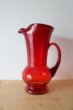 Vintage Red Amberina Crackle Glass Pitcher