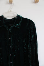 Talbots Emerald Green Crushed Velvet Button Down Top | XL
