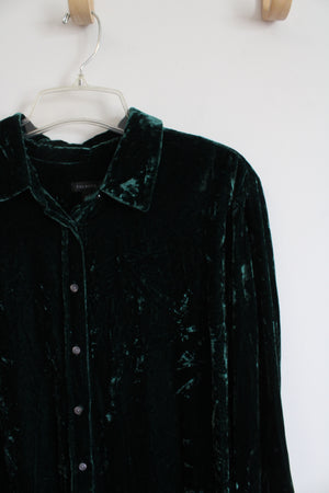 Talbots Emerald Green Crushed Velvet Button Down Top | XL