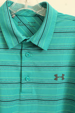 Under Armour Teal and Green Striped SS Athletic Polo Shirt | XL