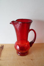 Vintage Red Amberina Crackle Glass Pitcher