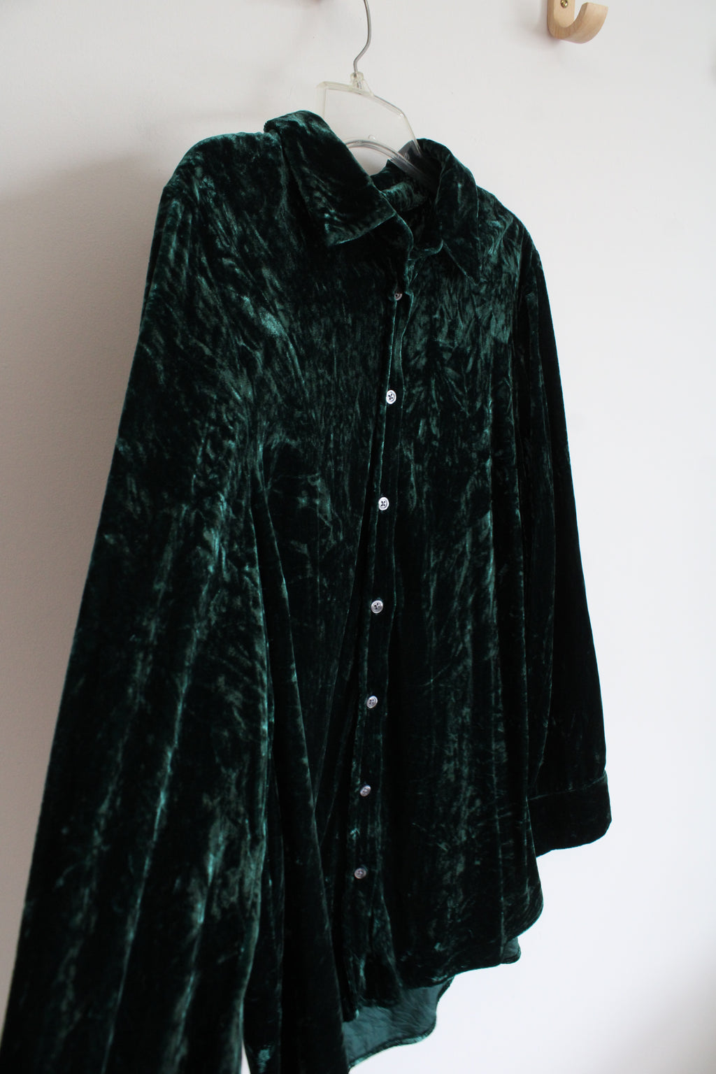 Talbots Emerald Green Crushed Velvet Button Down Top | XL