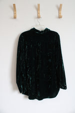 Talbots Emerald Green Crushed Velvet Button Down Top | XL