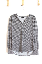 Ann Taylor Factory Black & White Houndstooth V-Neck Blouse | L