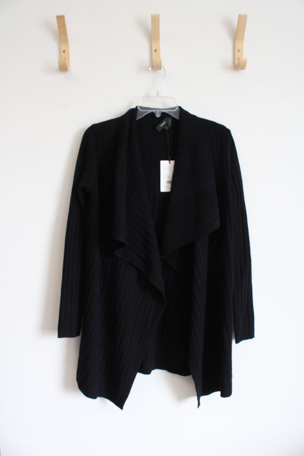 NEW Theory Black Wool Cashmere Blend Charmant Ribbed Cardigan | P