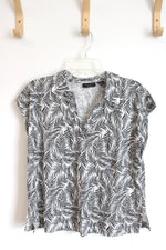 Tahari Palm Leaf Tropical Black & White Linen Shirt | L