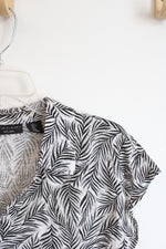 Tahari Palm Leaf Tropical Black & White Linen Shirt | L