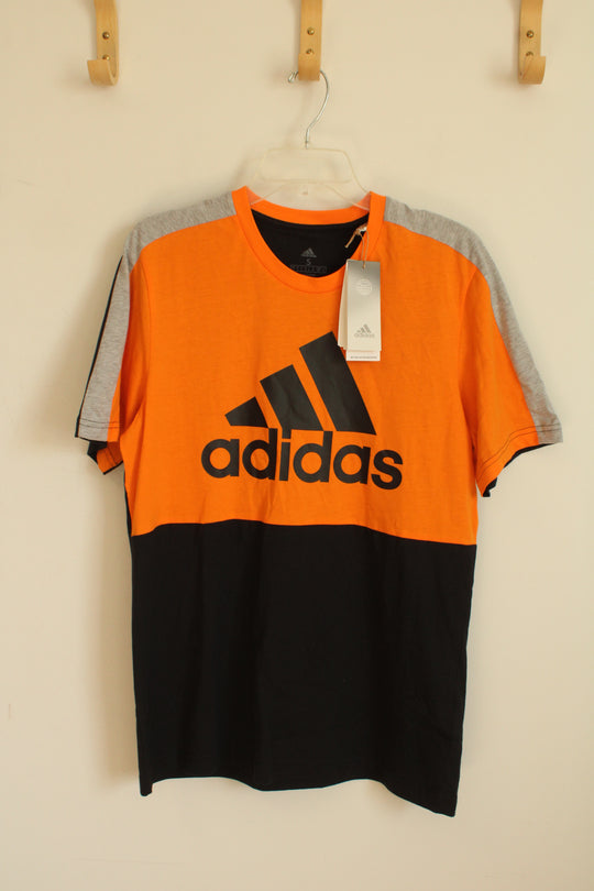 NEW Adidas Orange Black and Gray Color Block T-Shirt | S