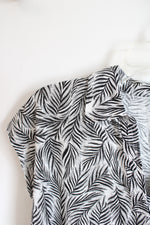 Tahari Palm Leaf Tropical Black & White Linen Shirt | L