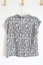 Tahari Palm Leaf Tropical Black & White Linen Shirt | L