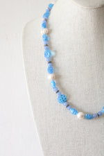 Genuine Pearl & Blue Glass Beaded Toggle Clasp Necklace