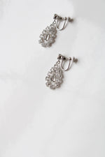 Clear Stone Silver Screwback Dangle Earrings