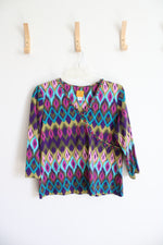 Ruby Rd. Blue Purple & Pink Patterned Beaded Top | XL