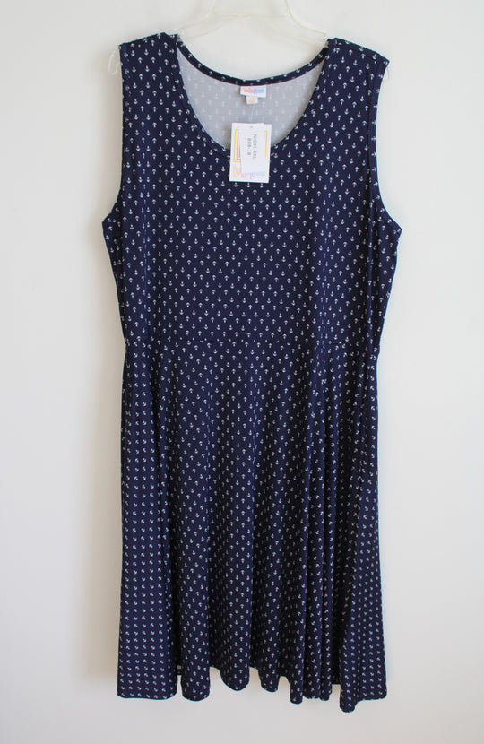 NEW LuLaRoe Nicki Navy & White Anchor Sleeveless Dress | 3XL