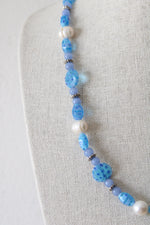 Genuine Pearl & Blue Glass Beaded Toggle Clasp Necklace