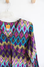 Ruby Rd. Blue Purple & Pink Patterned Beaded Top | XL