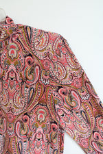 Tahari Pink Paisley Long Sleeve Stretch Mock Turtleneck Blouse | L
