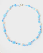 Genuine Pearl & Blue Glass Beaded Toggle Clasp Necklace