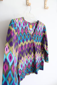 Ruby Rd. Blue Purple & Pink Patterned Beaded Top | XL