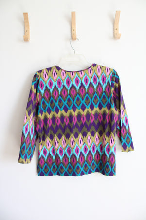 Ruby Rd. Blue Purple & Pink Patterned Beaded Top | XL