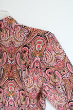 Tahari Pink Paisley Long Sleeve Stretch Mock Turtleneck Blouse | L