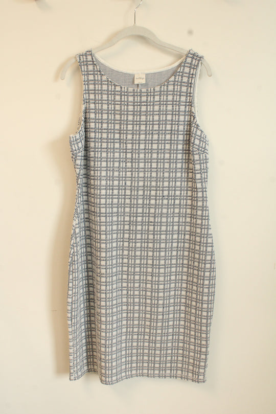 Kaileigh White Blue Plaid Knit Dress | XL