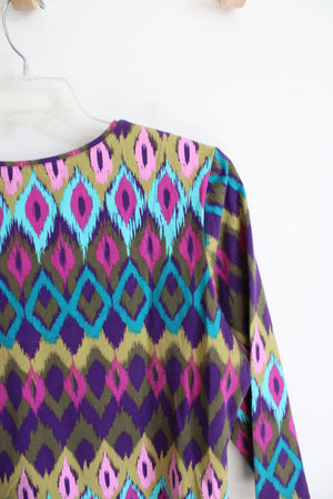 Ruby Rd. Blue Purple & Pink Patterned Beaded Top | XL
