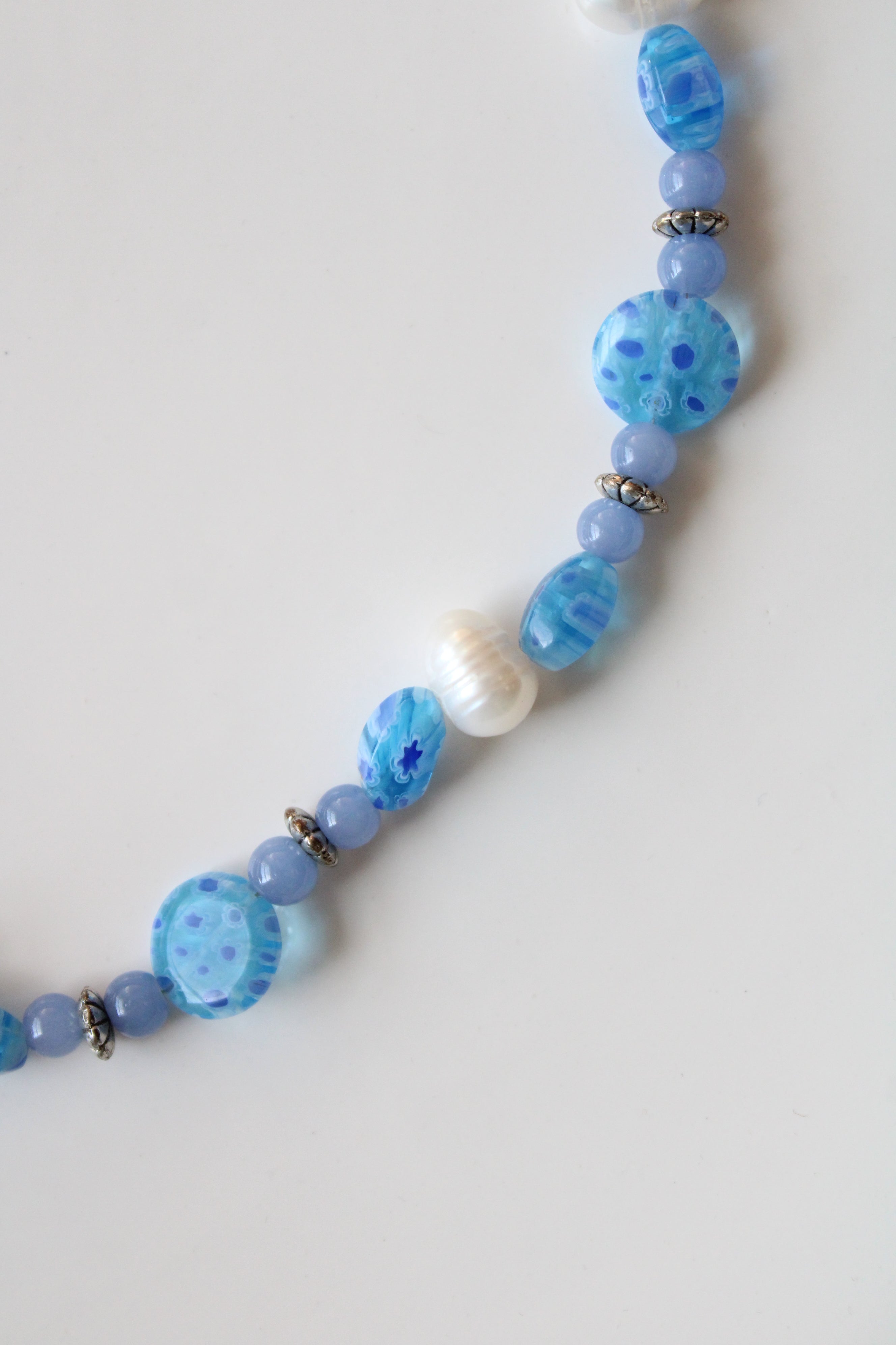 Genuine Pearl & Blue Glass Beaded Toggle Clasp Necklace