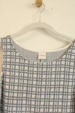 Kaileigh White Blue Plaid Knit Dress | XL
