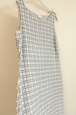 Kaileigh White Blue Plaid Knit Dress | XL