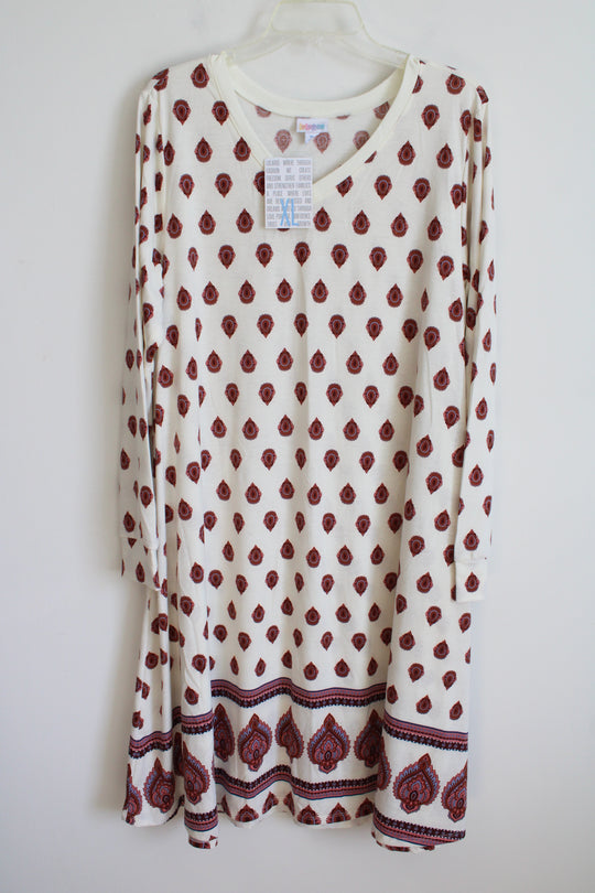 NEW LuLaRoe Emily Cream Rust Pink & Blue Patterned Dress | XL