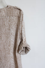 Calvin Klein Brown and White Snake Print Mock Roll Sleeve Blouse | M
